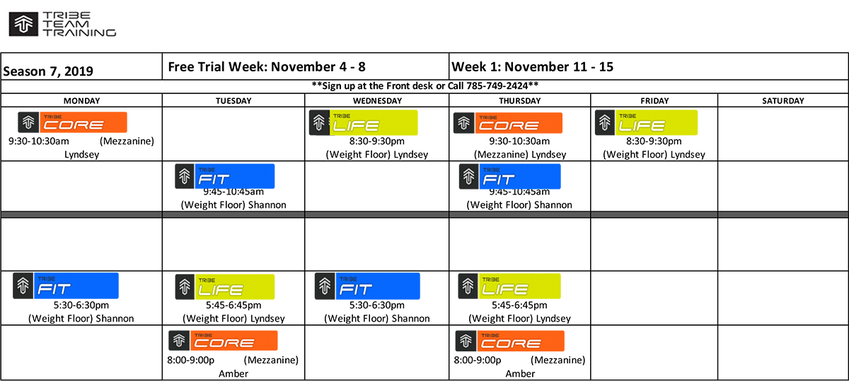 Tribe Team Training Trial Week Class Schedule for Season 7 Tribe Team Training Trial Week Class Schedule for Season 7