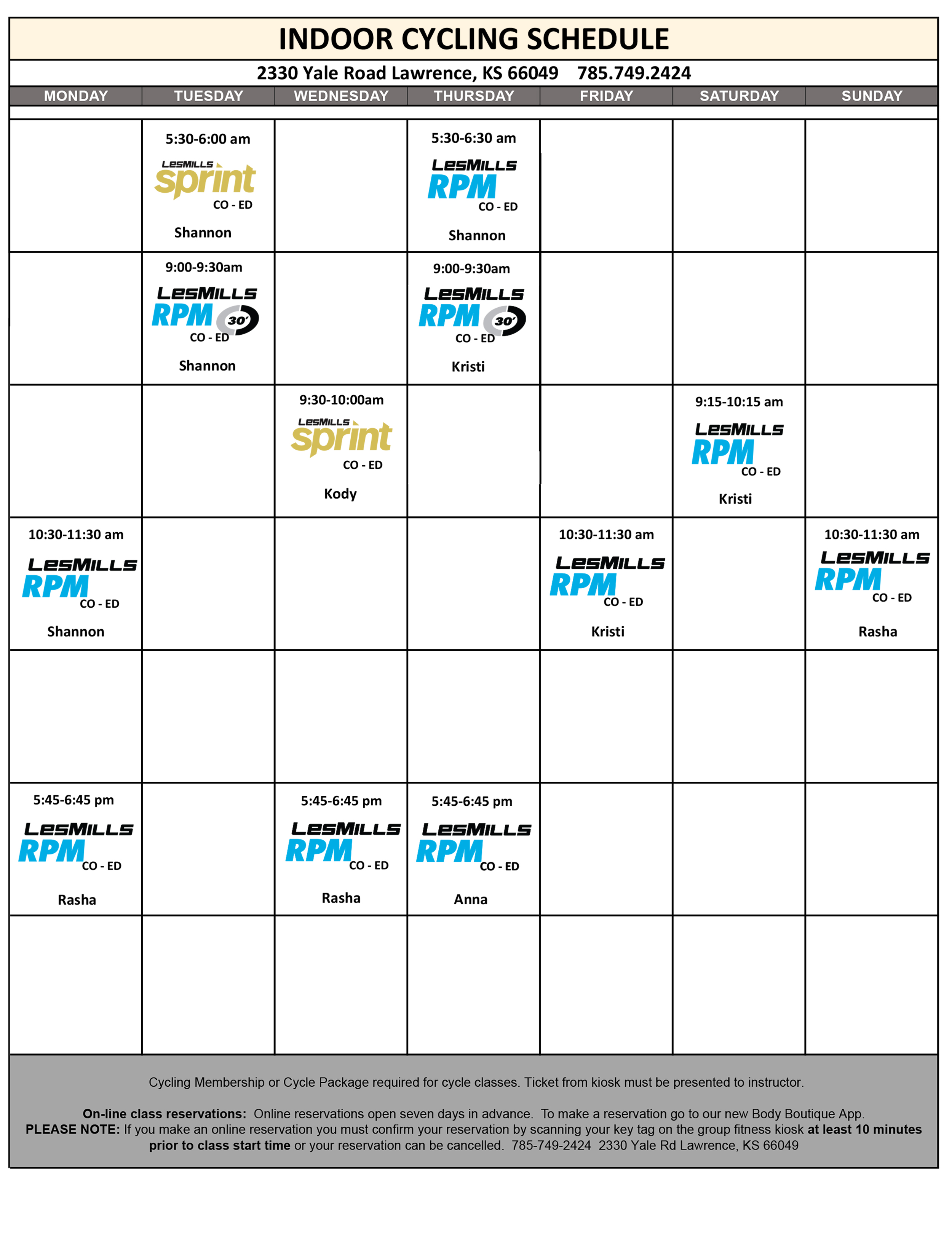 Live Cycling Class Schedule Live Cycling Class Schedule
