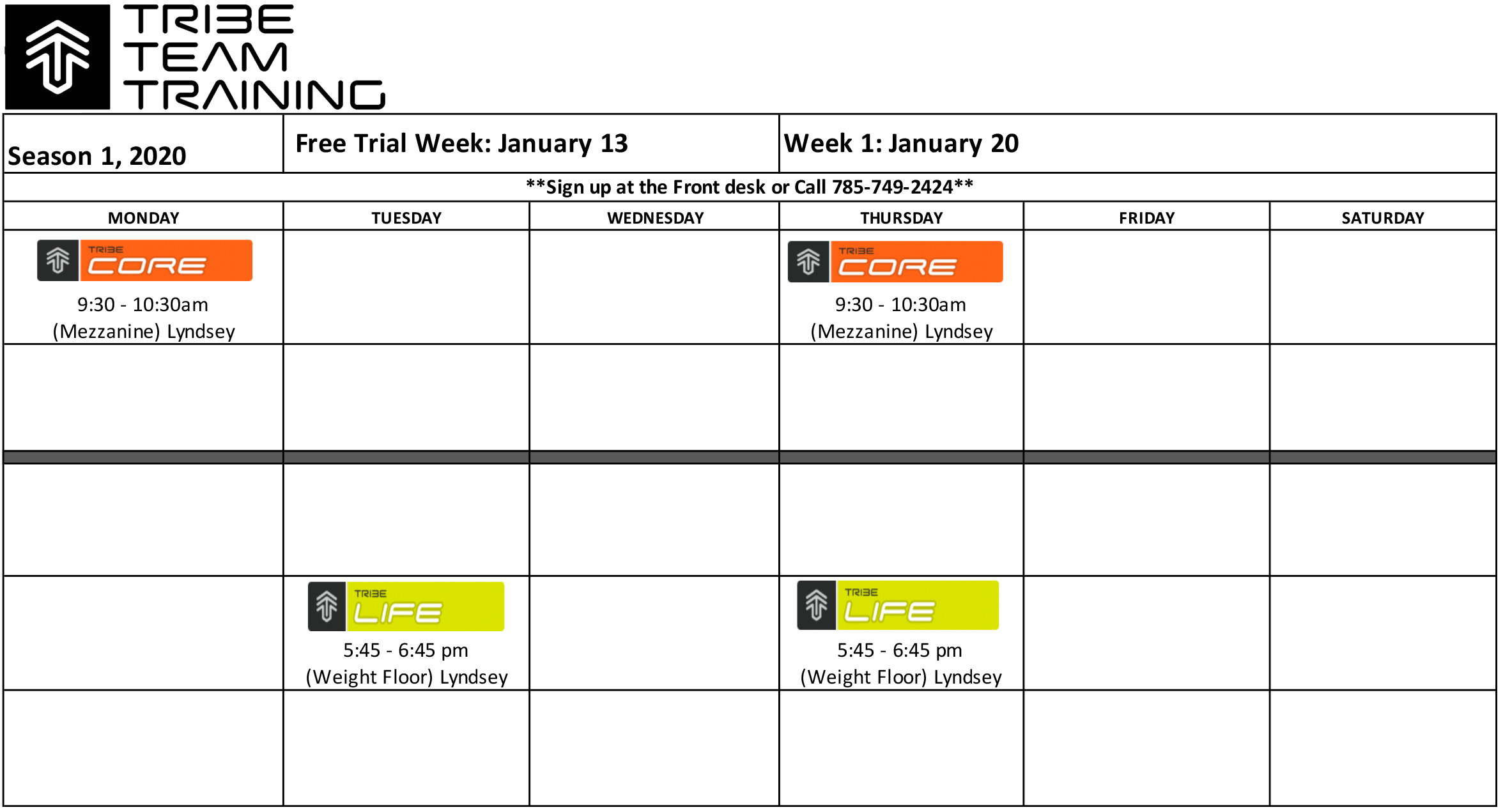 Tribe Team Training Class Schedule for Season One 2020 Tribe Team Training Class Schedule for Season One 2020