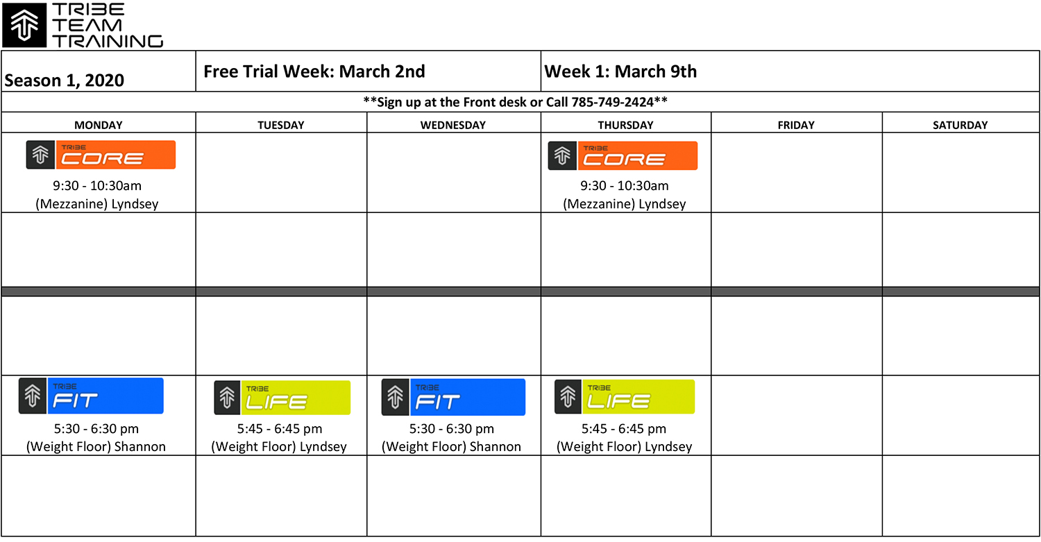 Tribe Team Training Class Schedule for Season Two 2020 Tribe Team Training Class Schedule for Season Two 2020