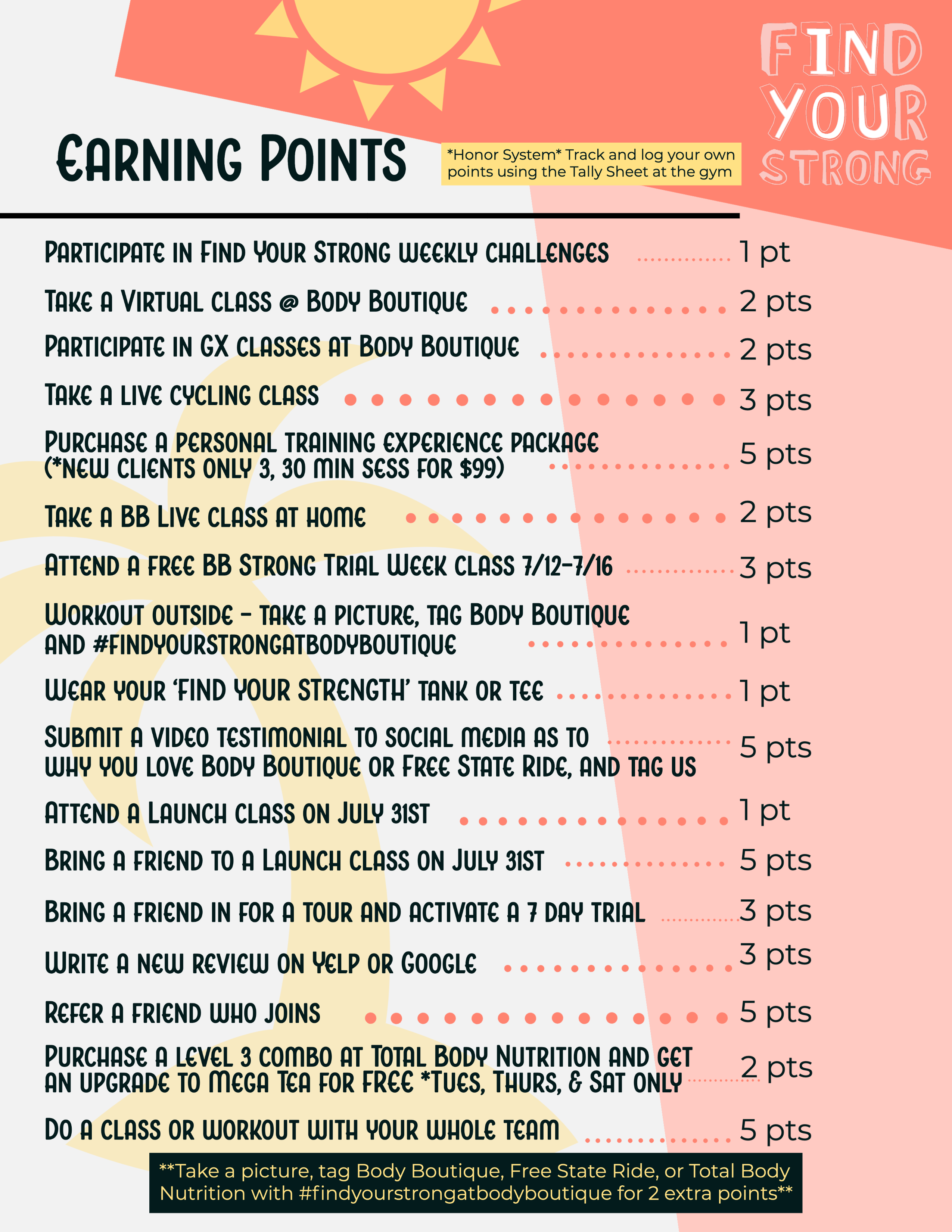 Summer Fitness Challenge Points Summer Fitness Challenge Points