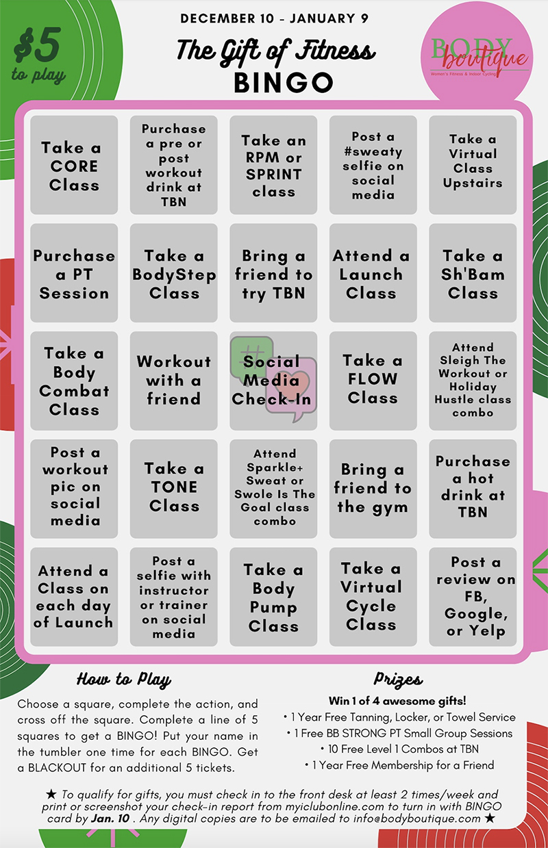 Gift of Fitness Bingo