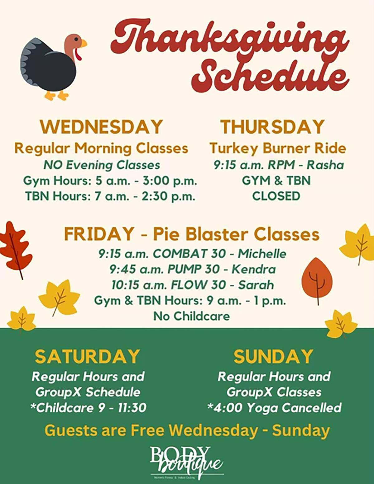 Thanksgiving Holiday Hours and Classes