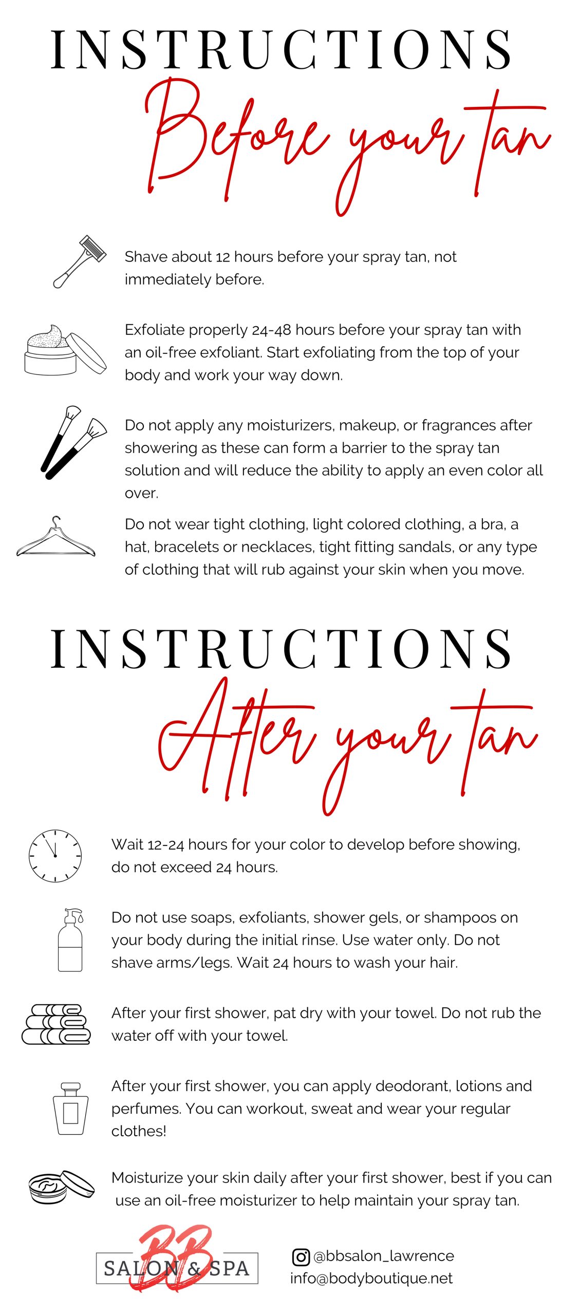 BB Salon & Spa Spray Tan Instructions