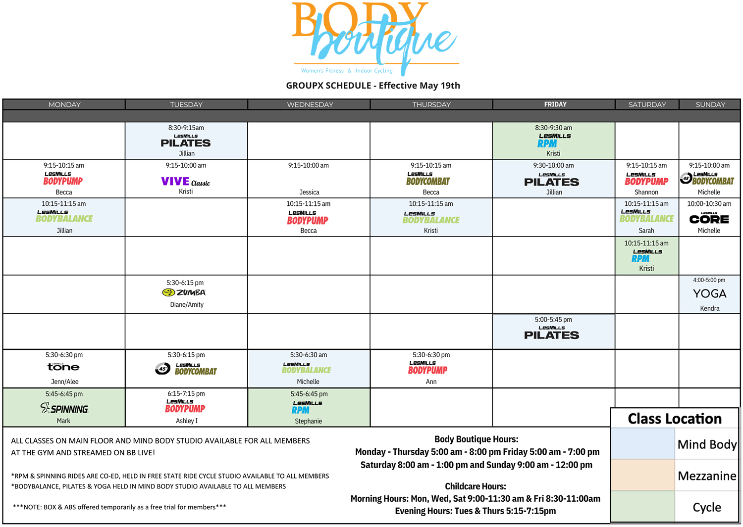Body Boutique Fitness Summer Class Schedule 2025 Body Boutique Fitness Summer Class Schedule 2025