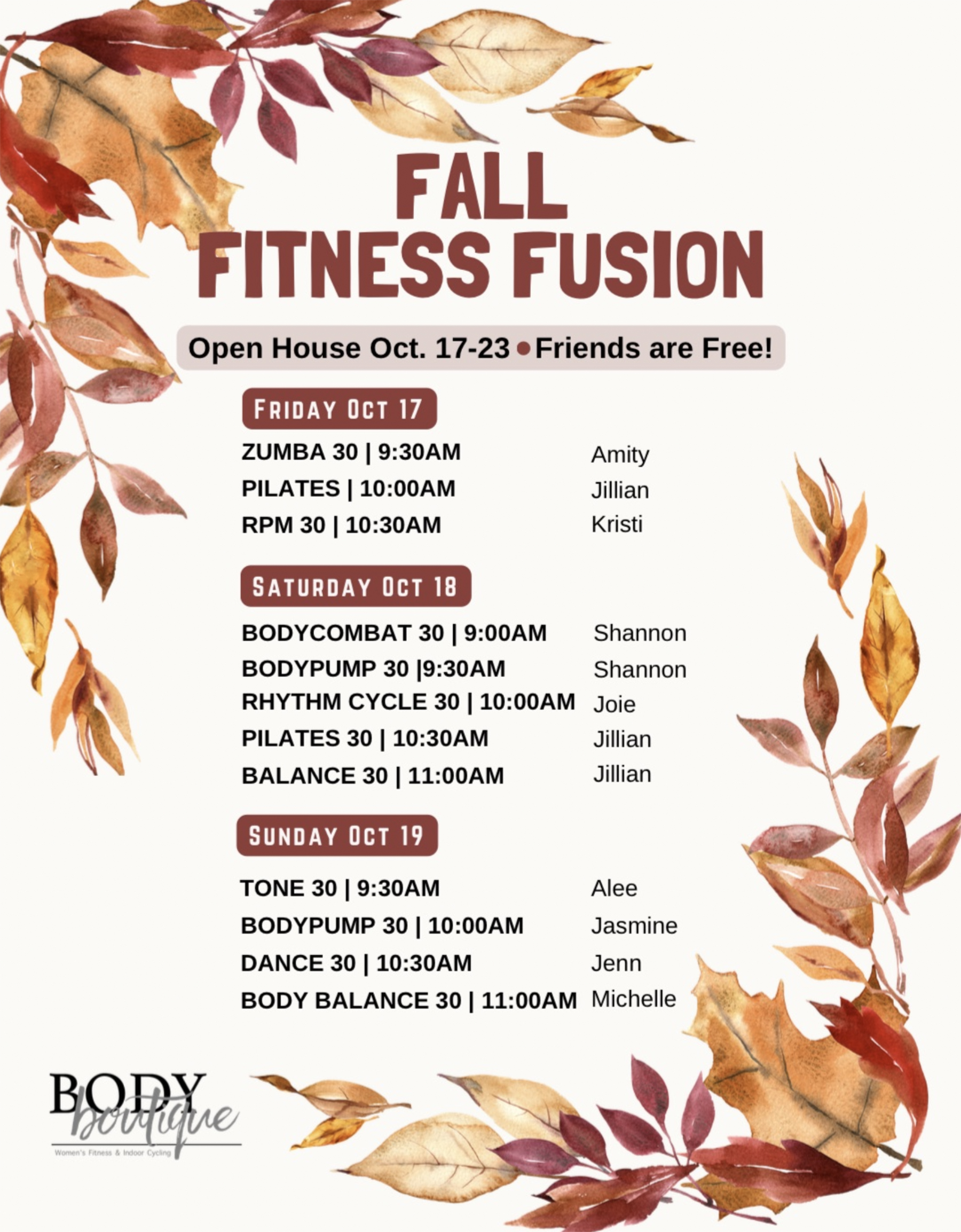 Body Boutique Fitness Fall Fitness Fusion Class Launch Body Boutique Fitness Fall Fitness Fusion Class Launch