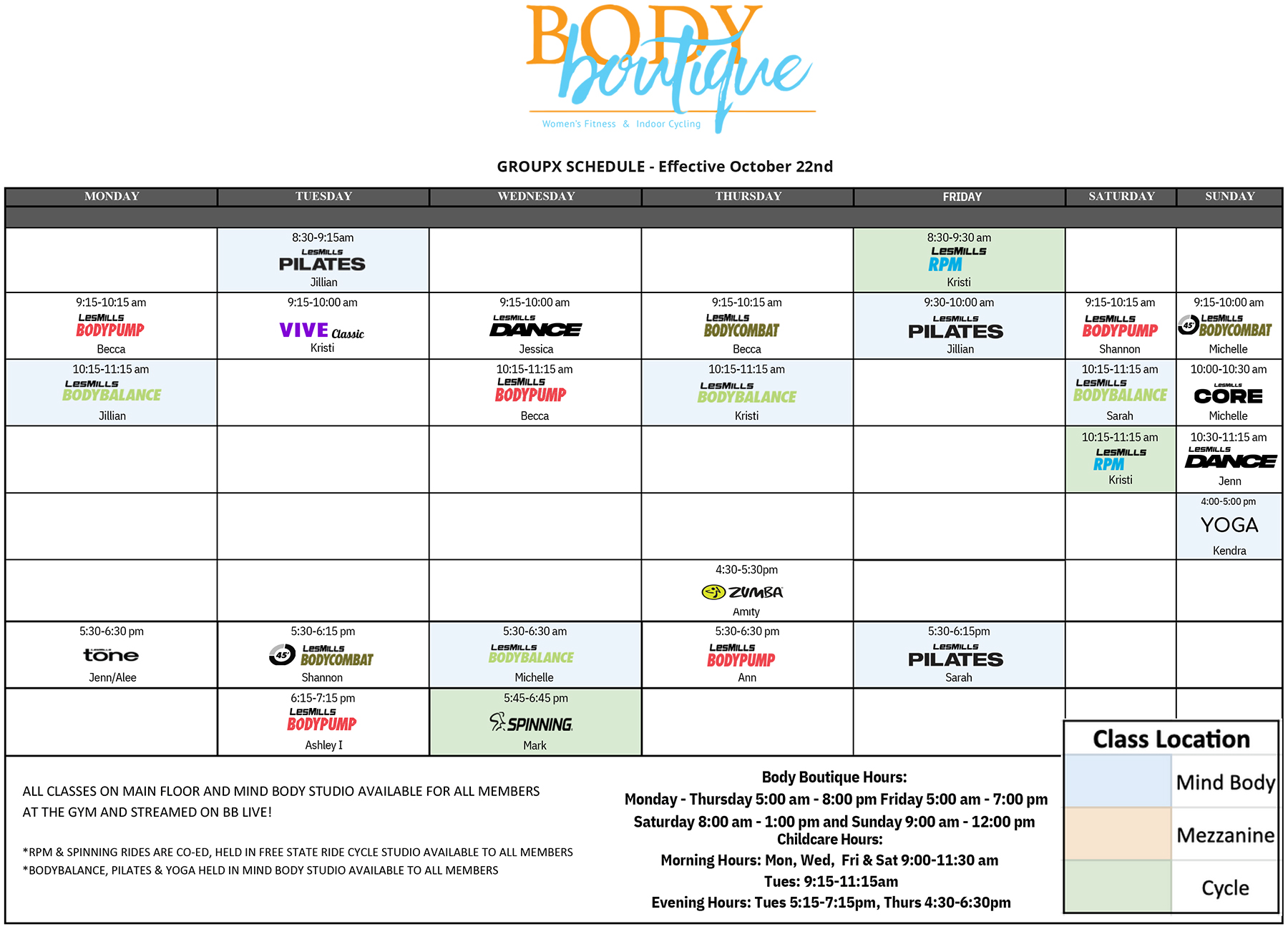 Body Boutique Fitness - GroupX Class Schedule Body Boutique Fitness - GroupX Class Schedule