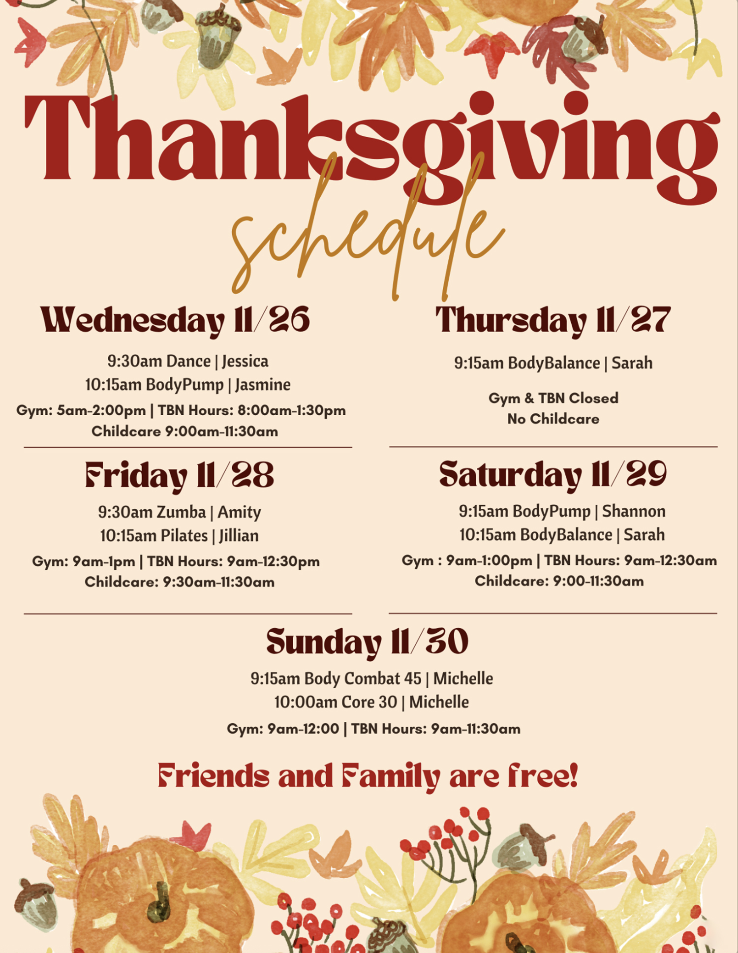 Thanksgiving Schedule 2025